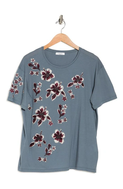 Shop Valentino Floral T-shirt In Grey