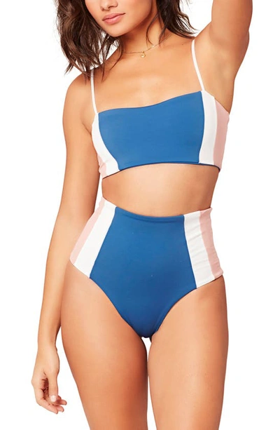 L*space Portia Girl High Waist Bikini Bottoms In Indigo/ White/ Primrose