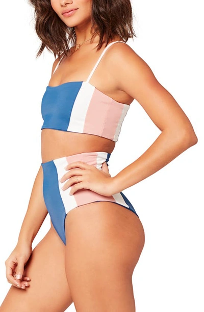 Shop L*space Portia Girl High Waist Bikini Bottoms In Indigo/ White/ Primrose