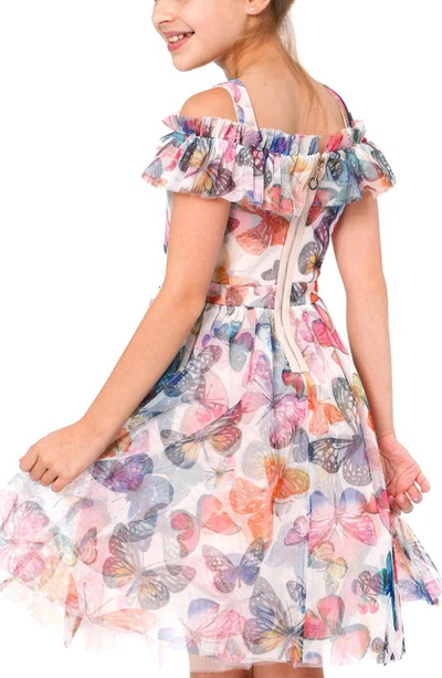 Hannah Banana Butterfly Print Cold Shoulder Dress In Pink Multi