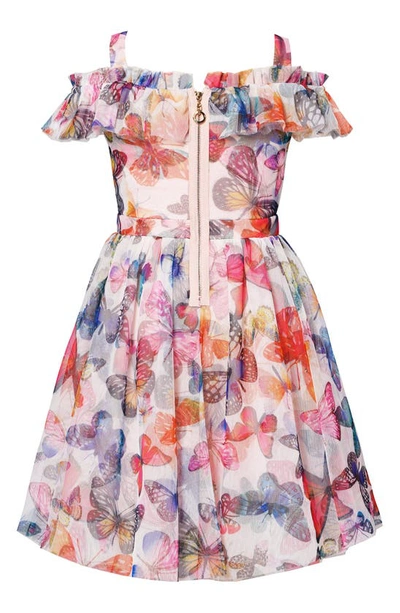 Hannah Banana Butterfly Print Cold Shoulder Dress In Pink Multi