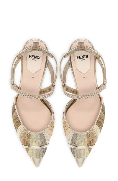 Shop Fendi Colibri Lite Metallic Slingback Pump In Gold/ Platino