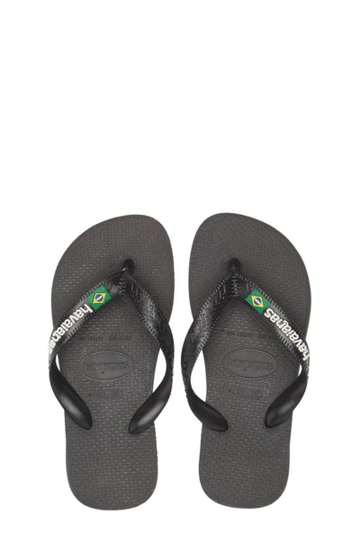 Shop Havaianas Kids' Brazil Logo Flip Flop In Black/ Black