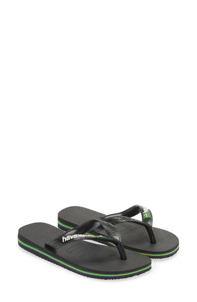 Shop Havaianas Kids' Brazil Logo Flip Flop In Black/ Black