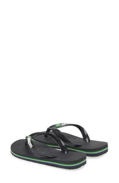 Shop Havaianas Kids' Brazil Logo Flip Flop In Black/ Black