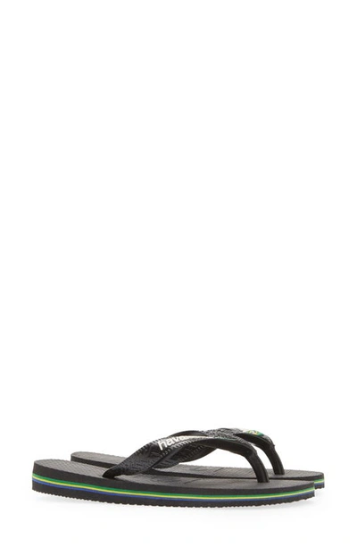 Havaianas Kids' Brazil Logo Flip Flop In Black/ Black