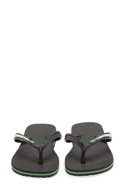 Havaianas Kids' Brazil Logo Flip Flop In Black/ Black