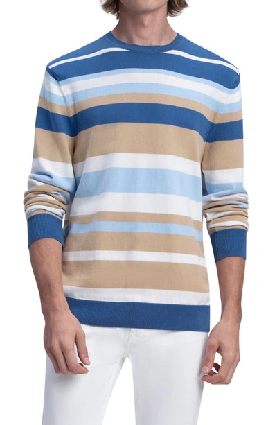 Shop Bugatchi Stripe Cotton Crewneck Sweater In Cobalt