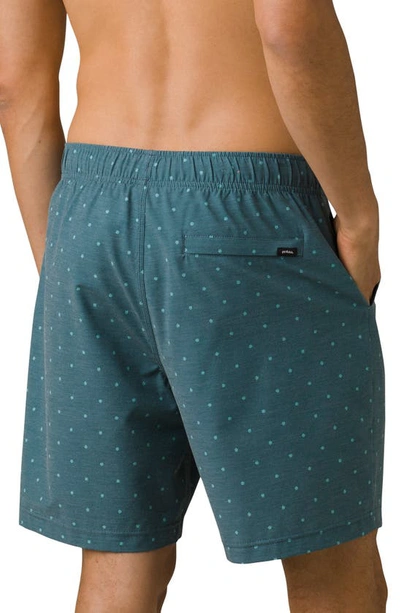Shop Prana Metric E-waist Recycled Polyester Blend Swim Trunks In Bluefin Elements