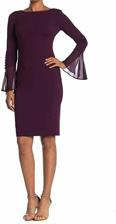 Pre-owned Calvin Klein Women's Solid Sheath With Chiffon Bell Sleeves Dress,22  - Aubergine | ModeSens