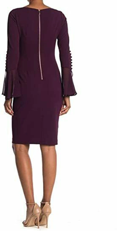 Calvin Klein Chiffon-Bell-Sleeve Sheath Dress - Aubergine - Size 2