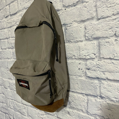 Pre-owned Eastpak Earthtone Vintage Old School 90s Nylon Backpack Brown Leather Bottom In Green