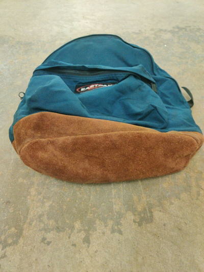 Pre-owned Eastpak Vintage  Leather Bottom Backpack Black School Bag Hiking Classic Usa In Navy