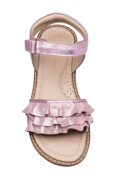 Elephantito Girl's Flamenco Ruffle Metallic Leather Sandals, Baby In Carnation
