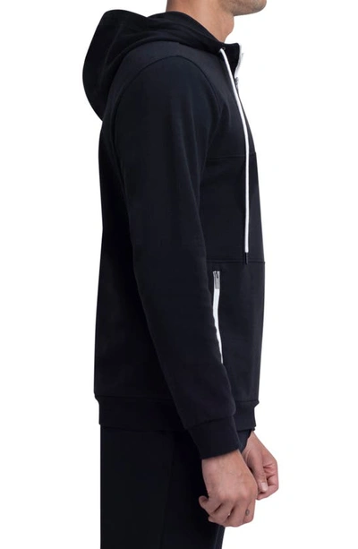 Shop Bugatchi Quarter Zip Cotton Blend Hoodie In Black