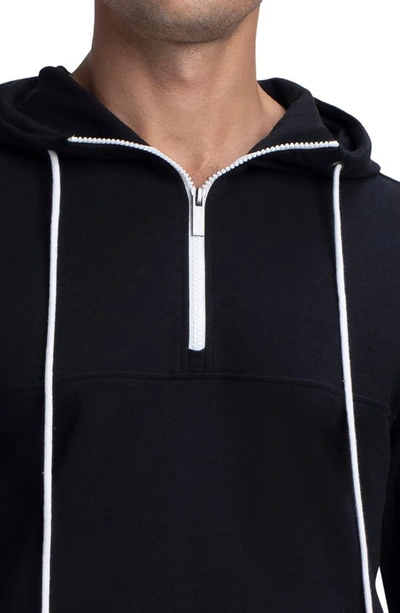 Shop Bugatchi Quarter Zip Cotton Blend Hoodie In Black