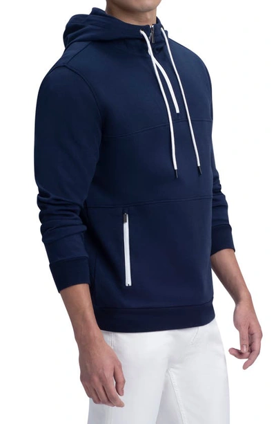 Shop Bugatchi Quarter Zip Cotton Blend Hoodie In Navy