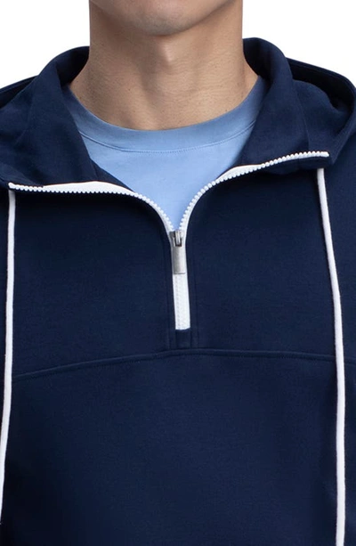 Shop Bugatchi Quarter Zip Cotton Blend Hoodie In Navy