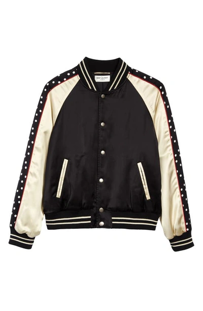 Shop Saint Laurent Teddy Satin Varsity Jacket In Noir