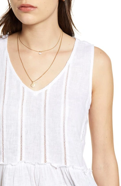 Shop Rails Mira Stripe Linen Blend Sleeveless Peplum Top In White Lace Detail