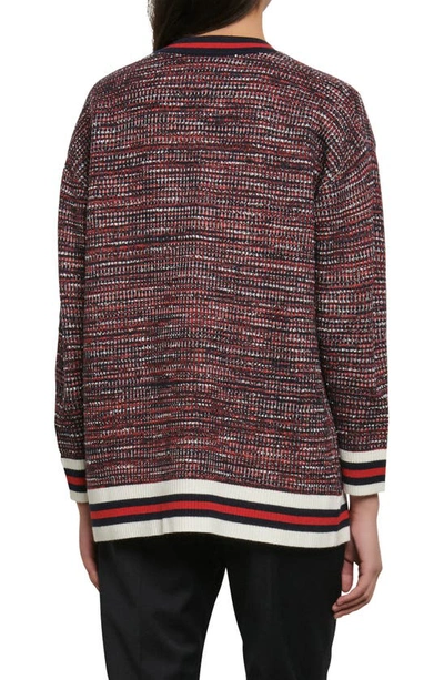 Shop Sandro Dyna Oversize Tweed Cardigan In Blue / Red