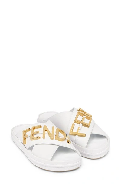 Fendi Logo Letter Crisscross Slide Sandals In White | ModeSens