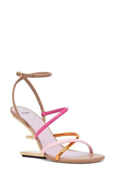 Shop Fendi First F Heel Strappy Sandal In Pink Orange Multi