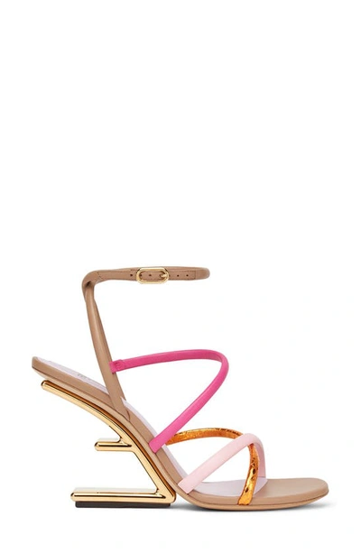 Shop Fendi First F Heel Strappy Sandal In Pink Orange Multi