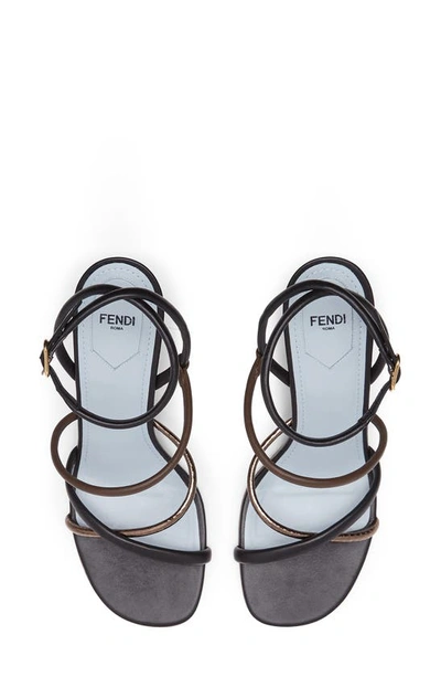 Shop Fendi First F Heel Strappy Sandal In Black Brown Multi