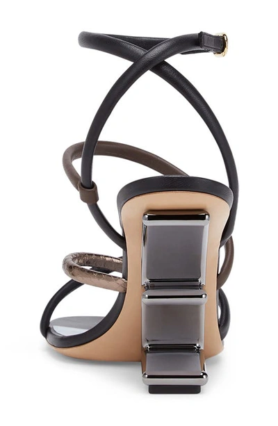 Shop Fendi First F Heel Strappy Sandal In Black Brown Multi