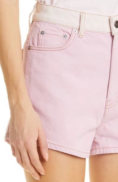 Shop Ganni Cutline High Waist Overdyed Denim Shorts In Light Lilac