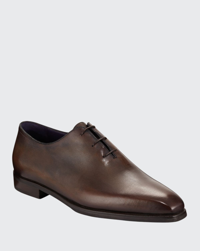 Shop Berluti Alessandro Demesure Leather Oxfords With Leather Sole In Tobacco Bis