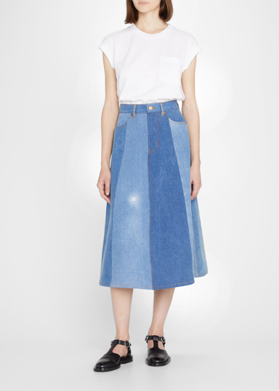 Shop B Sides Simone Upcycled One-of-a-kind Denim Skirt In Indigo
