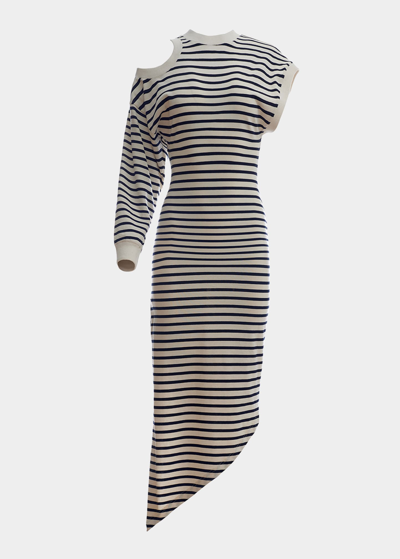 Shop A.w.a.k.e. Striped Asymmetric Maxi Dress In White Navystripe