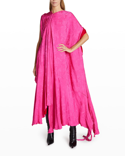 Shop Balenciaga Bicolor Asymmetric Logo Floral Jacquard Maxi Dress In Pink