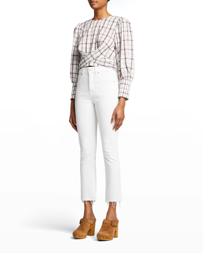 Veronica Beard Carly Kick Flare Jeans With Raw Hem In White