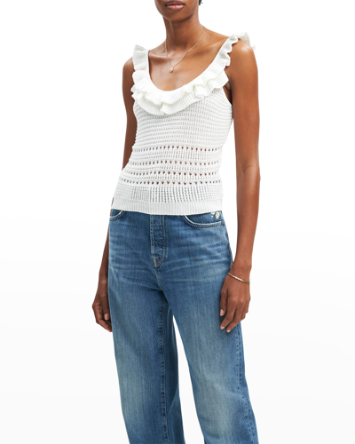 Shop 7 For All Mankind Ruffle Crochet-knit Tank Top In Ecru