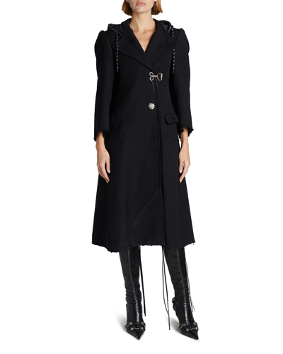 Shop Balenciaga Distressed Technical Gabardine Hooded Coat In Noir