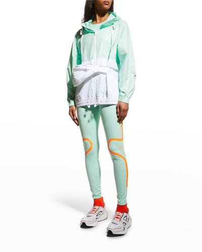 Shop Adidas By Stella Mccartney Colorblock Hooded Windbreaker With Fanny Pack In Frogrn White