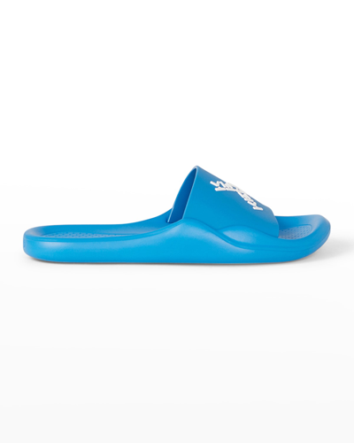 Shop Kenzo Men's Logo Pool Slide Sandals In Cyan