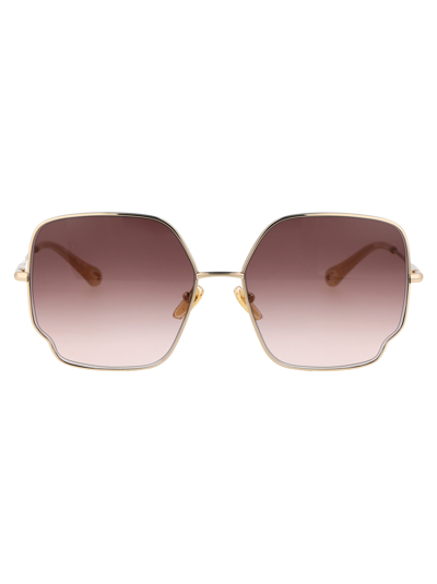 Shop Chloé Eyewear Square Frame Sunglasses In Gold