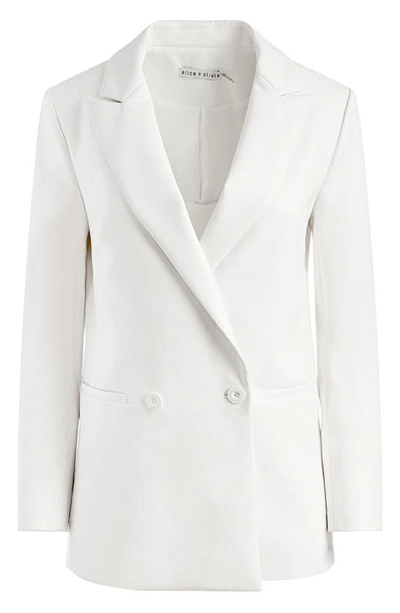 Shop Alice And Olivia Double Breasted Faux Leather Blazer In Soft White