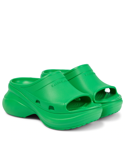 Shop Balenciaga Pool Crocs™ Rubber Mules In Green