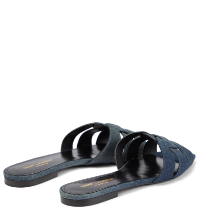 Saint Laurent Blue Denim Tribute Flat Sandals | ModeSens