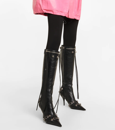 Balenciaga Cagole White Pointed High-boots With Studs And Buckles In Leather Woman In Black