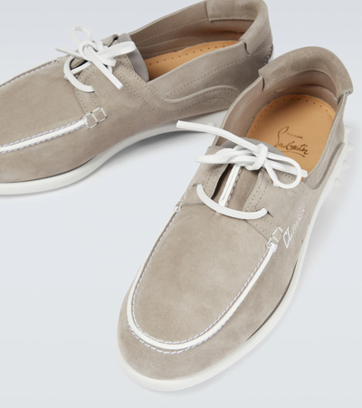 Shop Christian Louboutin Geromoc Suede Boat Shoes In Sasso