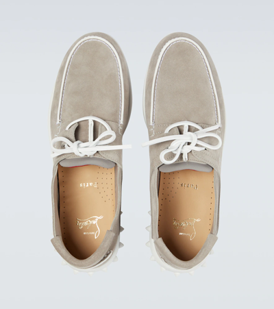 Shop Christian Louboutin Geromoc Suede Boat Shoes In Sasso
