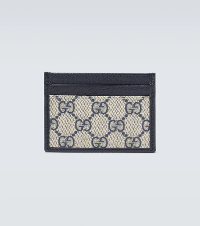 Shop Gucci Gg Supreme Cardholder In Beige Blu/blu