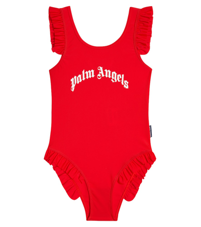 Shop Palm Angels Logo Swimsuit In Red White