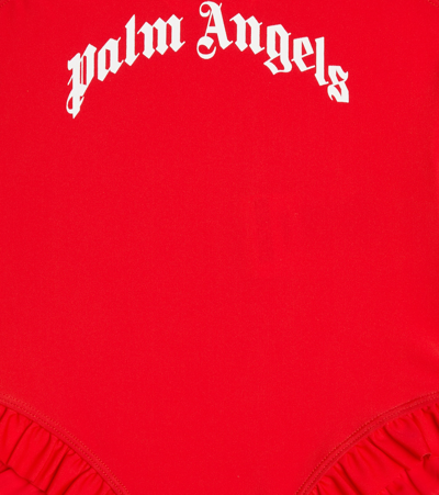 Shop Palm Angels Logo Swimsuit In Red White